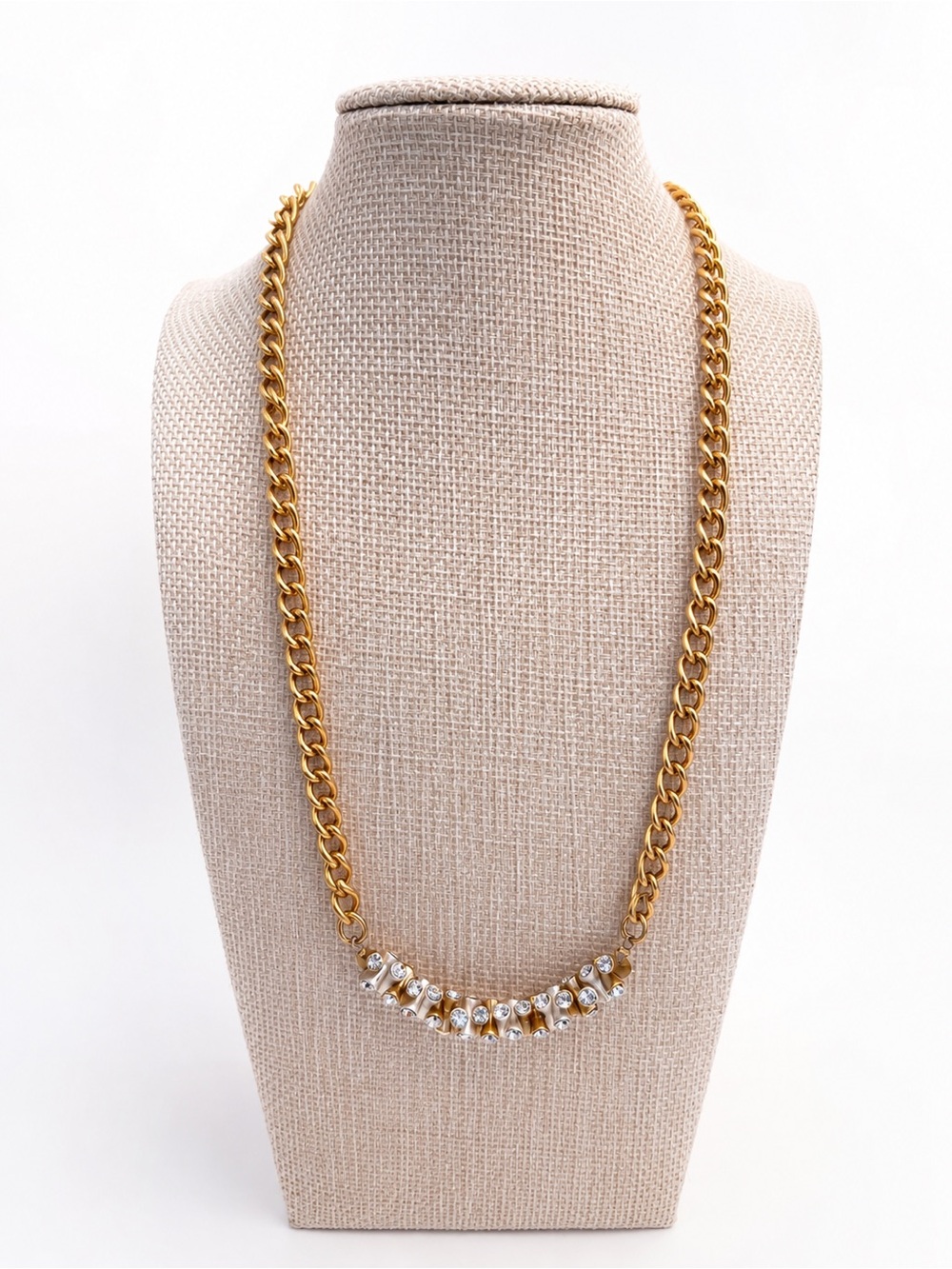 Gold Tone Chain Necklace with Clear Crystal Accents
